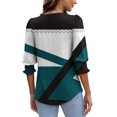 thumbnail image 4 of DeHolifer Womens Casual T-Shirts Strip Printed 3/4 Length Sleeve Smocked Cuffs Crewneck Summer Trendy T-Shirts Navy L, 4 of 8
