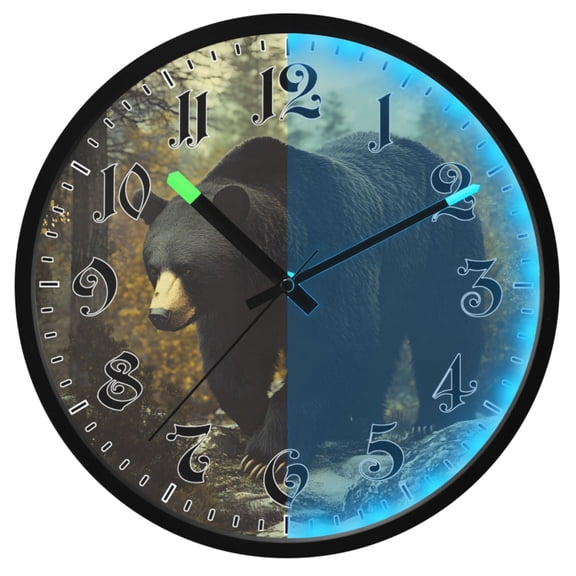 Ryvnso A Bear in Forest 12 Inch Night Light Wall Clock Luminous Silent Battery Operate Clocks