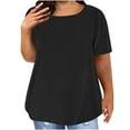 thumbnail image 2 of Xixinqiwan Plus Size Womens Short Sleeve Shirts Casual Loose Fit Solid Tunic Tops Round Neck Basic Everyday T-Shirt Black XXXXL, 2 of 5