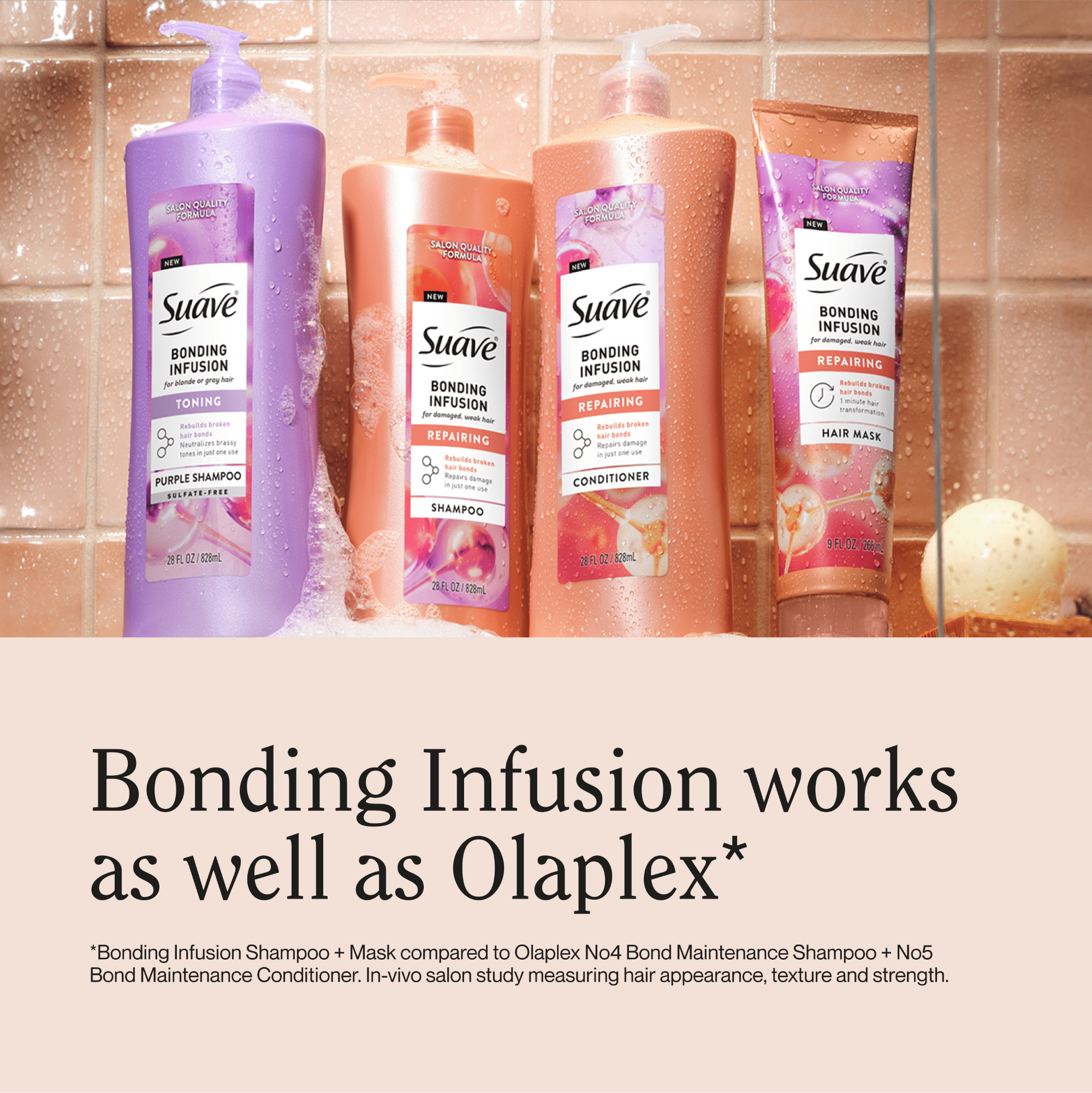 Suave Bonding Infusion Repairing Shampoo for Damaged Hair, Color and Chemical Damage, 28 fl oz