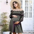thumbnail image 3 of Maternity Square Collar Lotus Root Long Sleeve Maternity Solid Midi Dress, 3 of 5