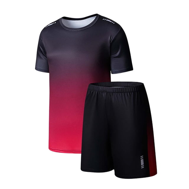 Ensemble de Soccer pour Garçons Ados à Séchage Rapide, 2 Pcs, T-Shirt à Manches Courtes et Shorts, Ensembles Athlétiques Rouges, Tenues Garçons Filles, Taille 10-11 Ans