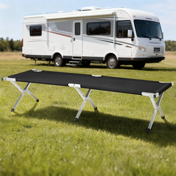 Heavy Duty Army Black Foldable Camping Cot Bed, Portable Outdoor Sleeping Cot with Storage Carrying Bag for Travel Fishing Camping