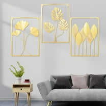 3 PCS Wall Art Decor Set Gold Metal Wall Art Hanging Sculpture Large Leaf Home Garden Decor for Living Room Foyers Bedrooms Dressing Rooms Hotels Bookstores