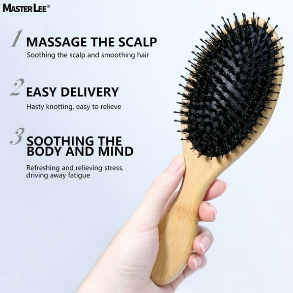 IMY-1pc Bamboo Nylon and Boar Bristle Air Cushion Paddle Detangling Hair Brushes, Adding Shine Smoothing Hair