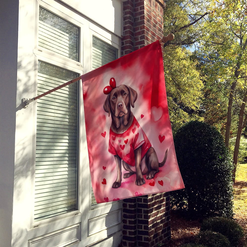 Chocolate Labrador Retriever My Valentine House Flag 28 in x 40 in
