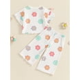 thumbnail image 4 of Suealasg Little Girl Summer 2Pcs Outfits Set Clothes 1T 2T 3T 4T 5T Kids Girl Short Sleeve Flower Print T-shirt Tops and Shorts Beach Party Clothing for Children Girls, 4 of 8