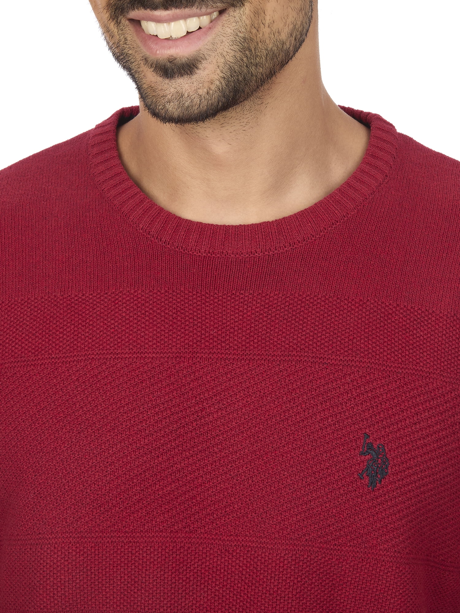 U.S. Polo Assn Men's Textured Chest Stripe Crew Neck Sweater