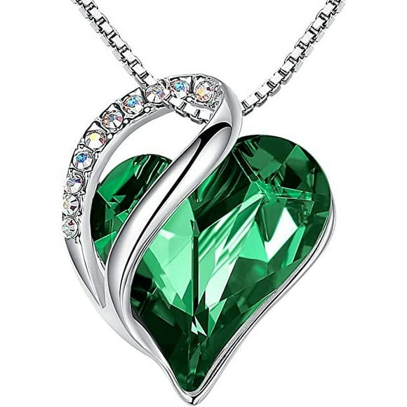 Pendant Necklace, Crystal Necklace for Women, Silver Jewelry Gift for Women, 18" Chain and 2" Extender grass green
