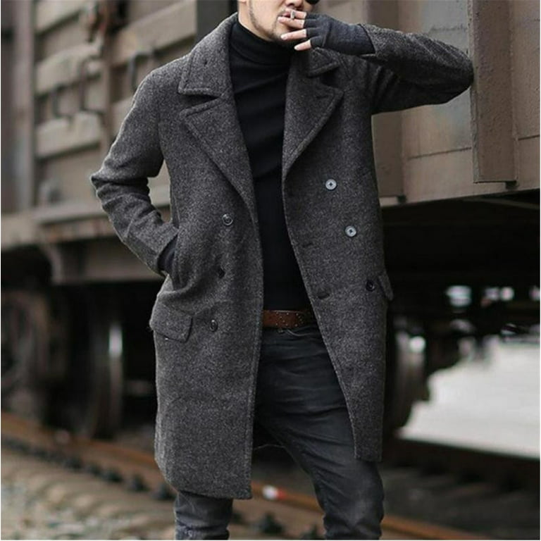 TAIAOJING Mens Single Trench Coat New Winter Style Fashion Pure