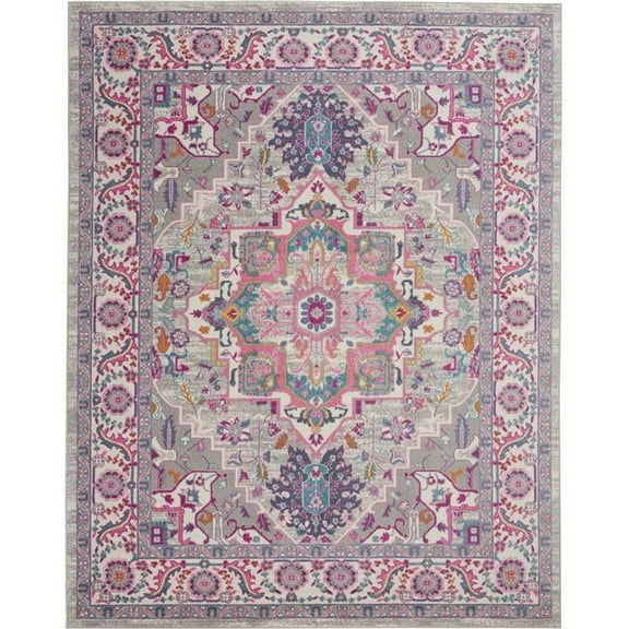 Medallion Rectangle Area Rug - Light Gray & Pink - 7 x 10 in.