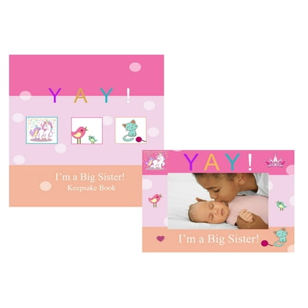YAY Im A Big Sister, Baby Sibling Keepsake Memory Book and Picture Photo Frame Gift Set for Kids