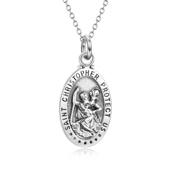 Sterling Silver St Christopher Medal Necklace Medallion Travel Pendant Necklace for Women Men (st Necklace)