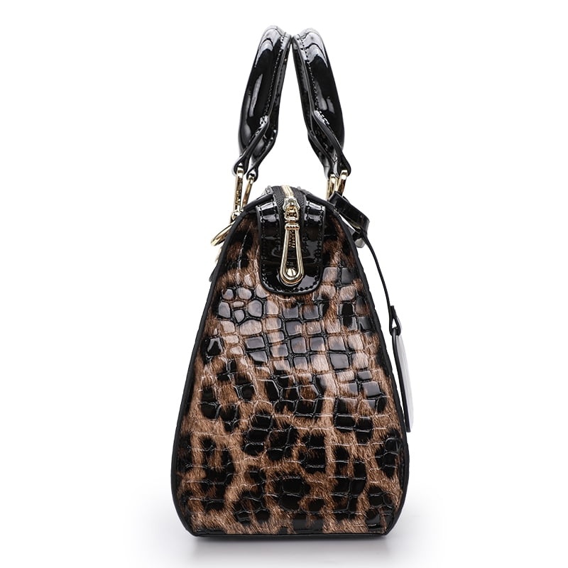 Genuine leather, leopard print, crocodile print handbag, large capacity tote bag, detachable shoulder strap, cross-body bag, purse