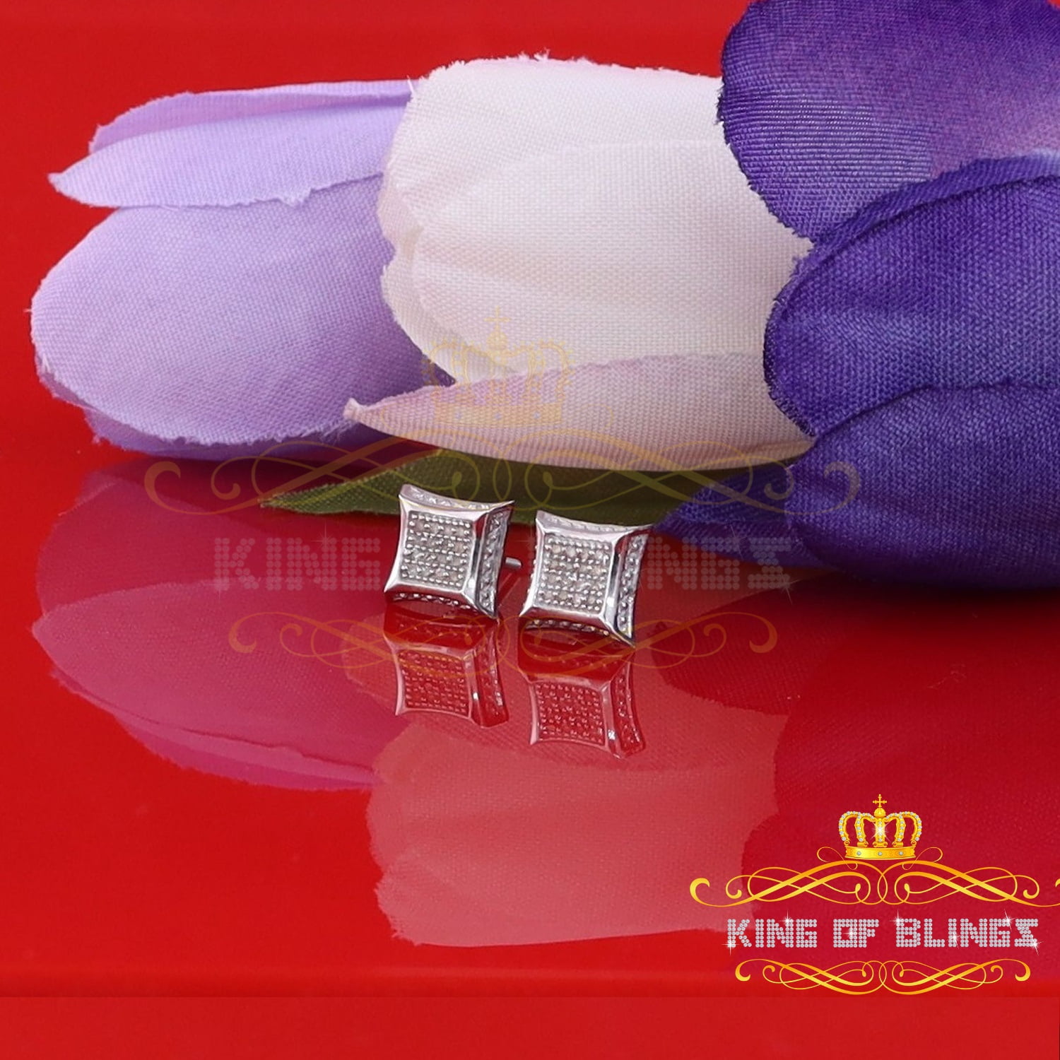 King of Bling's 925 Sterling Silver 0.10ct Diamond Small For Women's & Men's White Kite Earring