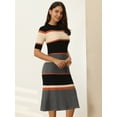 thumbnail image 2 of Unique Bargains Women's Striped Short Sleeve A-Line Midi Dresses S Orange, 2 of 5