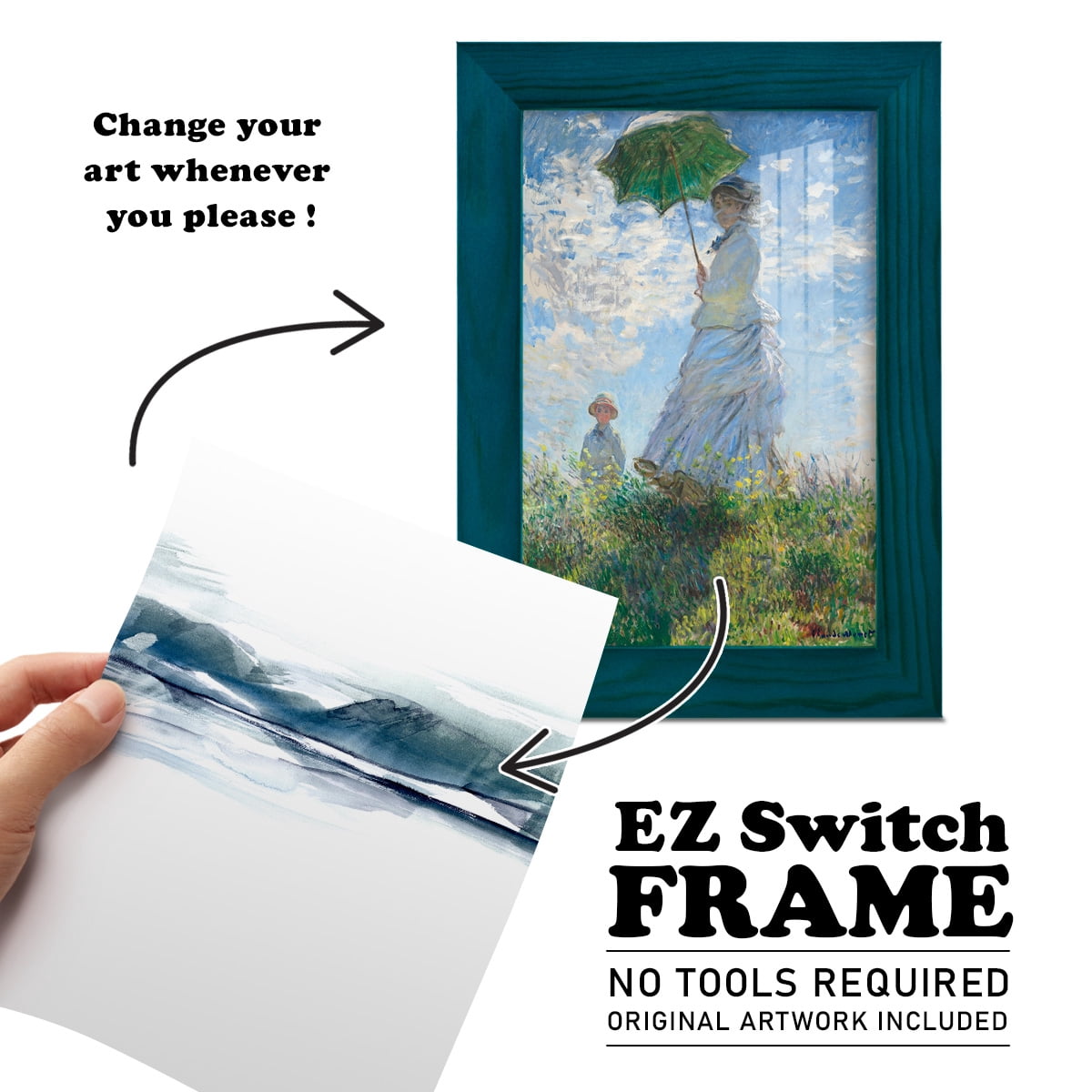 Stark Horizon I - Framed Print w/glass - Ocean Blue