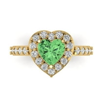 2.03 ct Heart Cut Simulated Green Diamond with Simulated Diamond Halo Accents 18K Yellow Gold Womens Engagement Ring