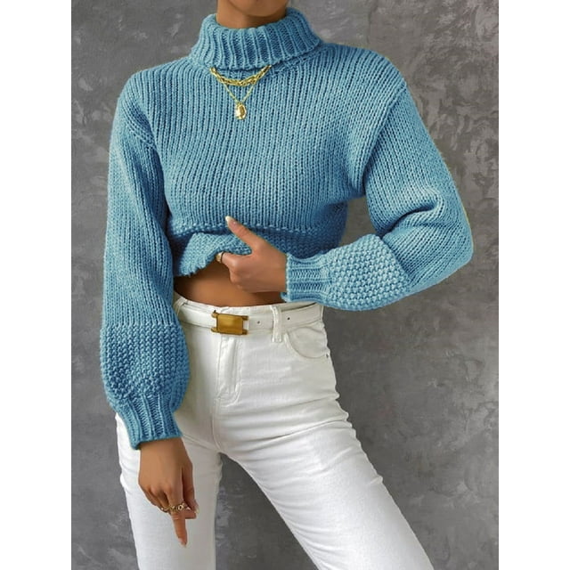 Dvkptbk Chandails pour Femmes Col Roulé Manches Longues Décontracté Pull Vêtements en Solde