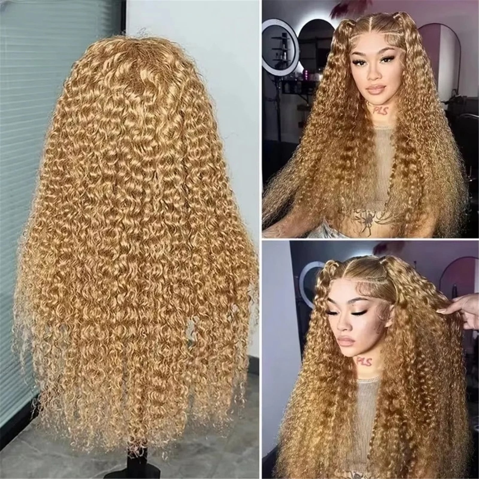 13x6 Deep Wave Lace Front Wig Honey Blonde Lace Front Wigs Water Wave 200 Density
