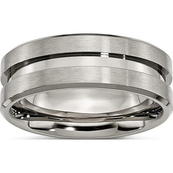 Titanium Brushed And Polished 8mm Grooved Band (Size 6) Made In China tb180-6