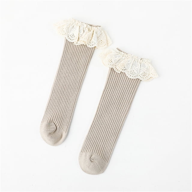 Ohufall Children's Solid Color Socks With Large Lace And A Middle Tube Baby Girls' Socks