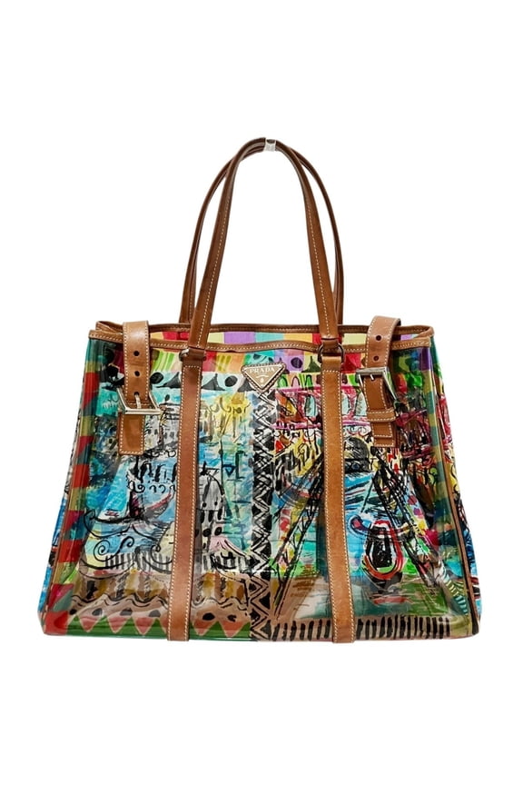 Pre-Owned Prada PRADA Tote Bag, Venetian Print, Vinyl Leather BR2515