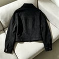 thumbnail image 4 of vdgthytj Jackets for Women Snap Button Lapel Collar Long Sleeve Cropped Fashion Fall Casual Outerwear with Chest Pockets(Small,Black), 4 of 9