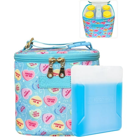 Sarah Wells Cold Gold Breast Milk Cooler Bag with Ice Pack, Insulated Storage for Bottles & Pump Parts, Washable(Candy Conversation Hearts)