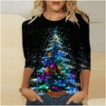 thumbnail image 2 of Bcresic Christmas Shirts for Women Glitter Xmas Tree Graphic Tees 3/4 Length Sleeve Womens Tops Fall Outfits 2024 T Shirts Casual Crewneck Tunic Blouse,#4_Xmas Tree_Blue,Medium, 2 of 5