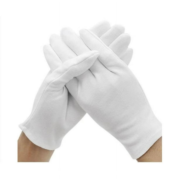 Guantes de algodón, 5 pares (10 piezas) de guantes de algodón blanco para mujeres y hombres, guantes de algodón elásticos lavables para joyería de monedas secas, color plateado