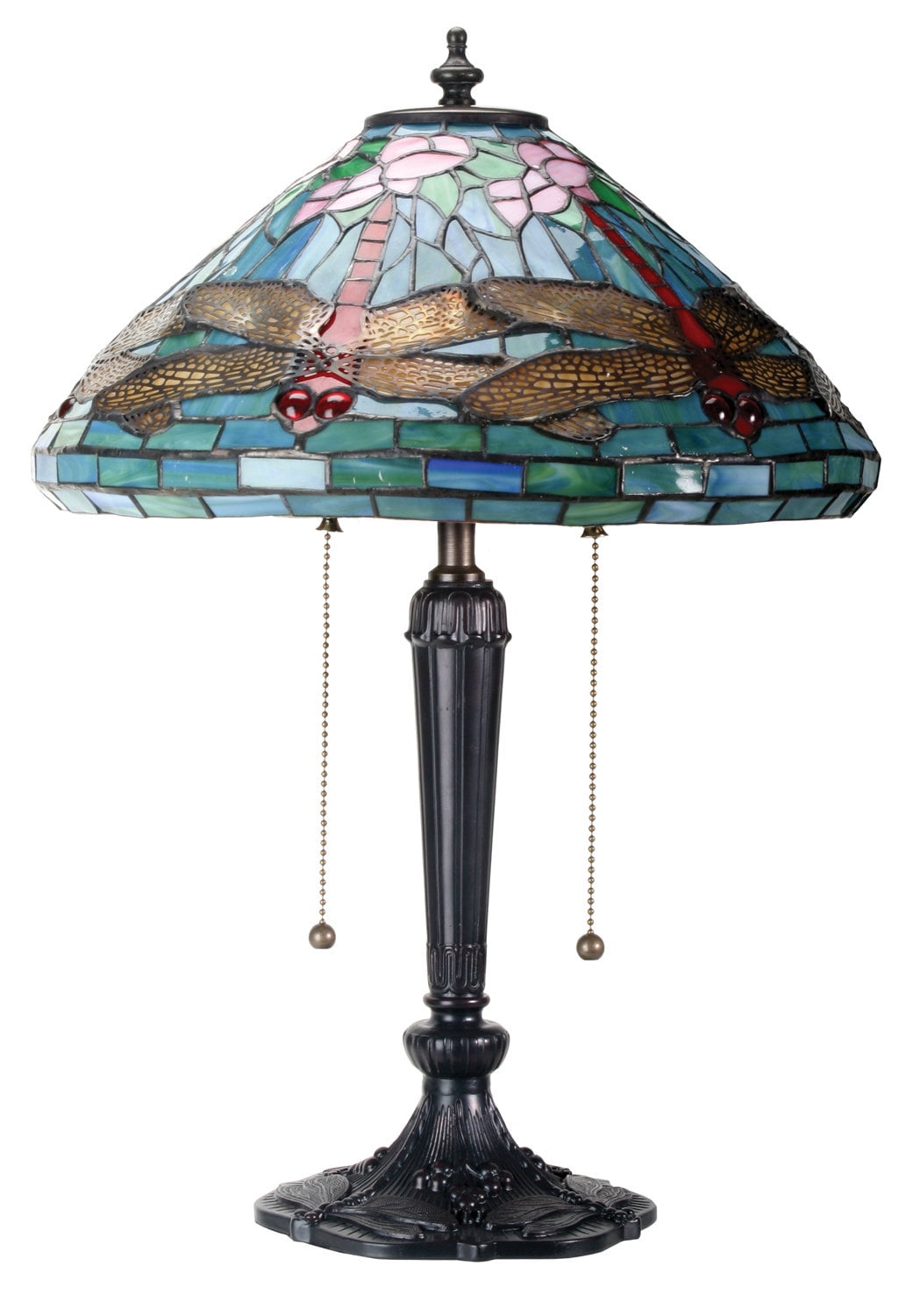 Inch Stained Glass Pattern Shade Dragonfly Lamp With Black Base Walmart Com