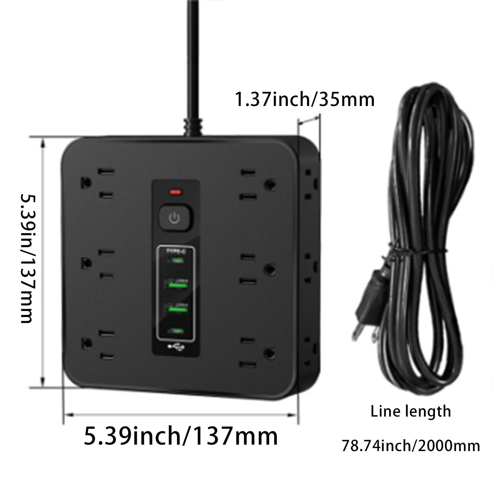 Multi - Engaging / Interactivection Surge Protector Power Strip, 12 Outlets & 4 Usb Ports (2C/2A), 6.6Ft Cord, Wall/Desktop Mountable, Compact For Home Office Travel