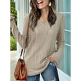 thumbnail image 4 of Womens Long Sleeve Tops V Neck Shirts Light-Weight Tunic Sweaters Fashion Khaki XXL, 4 of 9