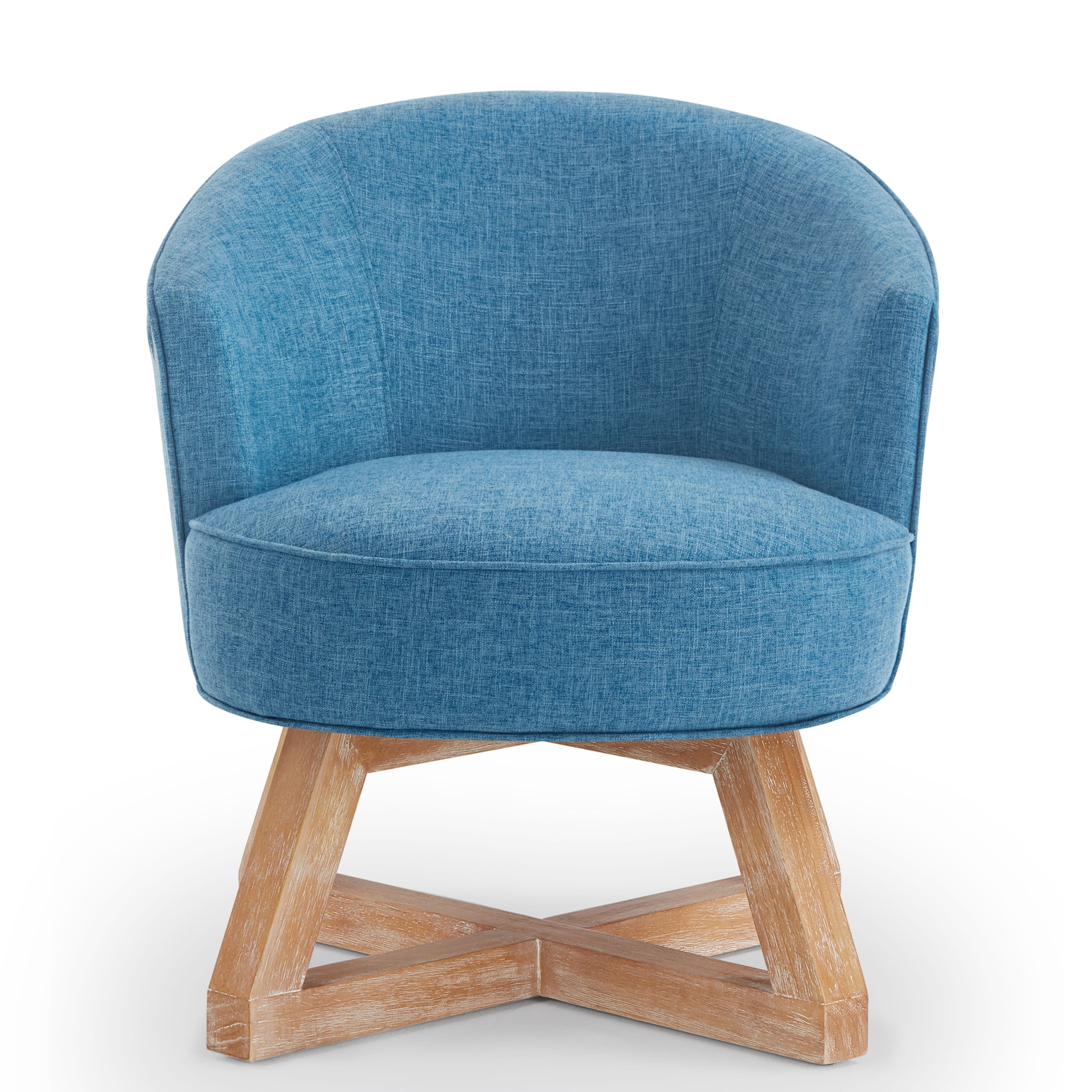 Aurora Classic 360° Linen Upholstered Swivel Accent Chair with Solid Wood Cross-Shaped Legs, Light Blue