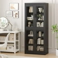thumbnail image 2 of MAYEERTY Curio Display Cabinet with Glass Doors, DIY Combination Storage Cabinets with Adjustable Shelves for Living Room, Black, 2 of 9