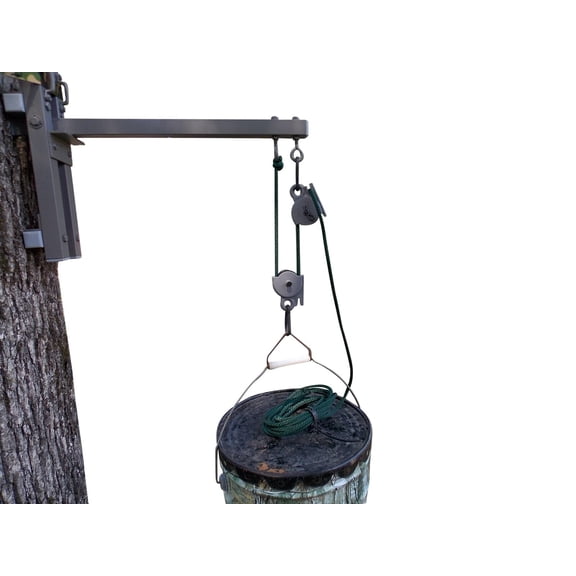 Bucket Feeder Hanger with Bracket and Locking Pulley and Ratchet Strap