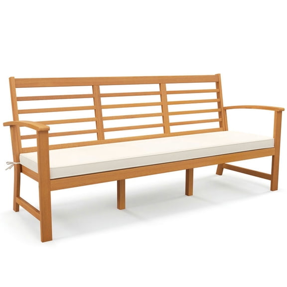Spaco Patio 64 Inch Wood Bench with Seat Cushion and Slatted Seat for Backyard, Outdoor Lounge Chairs, Patio Chair, Outdoor Patio Furniture-Off White