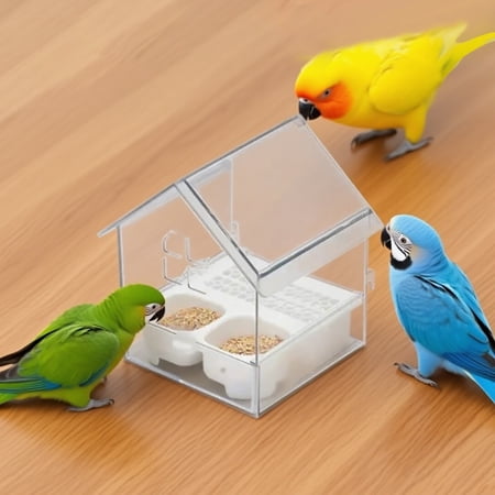Transparent Peony Roof Bath & Feeder – Clear All-Season Water & Feeding Station for Finches, Hummingbirds & Garden Songbirds, Two Food Slots for Small Medium Birds, Easy to Fill and Clean