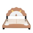 thumbnail image 3 of Full Size Upholstered Leather Platform Bed With Lion-Shaped Headboard, Brown, 3 of 9