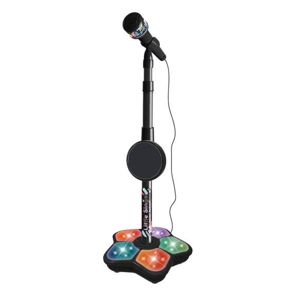 Primegos Kids Microphone Toy with Stand Toddlers Boys Girls Battery Powered Karaoke Machine with LED Light Music Children Standing Mic Singing Musical Toy