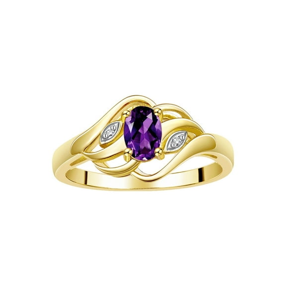 RYLOS Rings for Women 14K Yellow Gold Ring Classic Style Birthstone Ring 6X4MM Gemstone & Diamonds February Amethyst Jewelry for Women Size 5