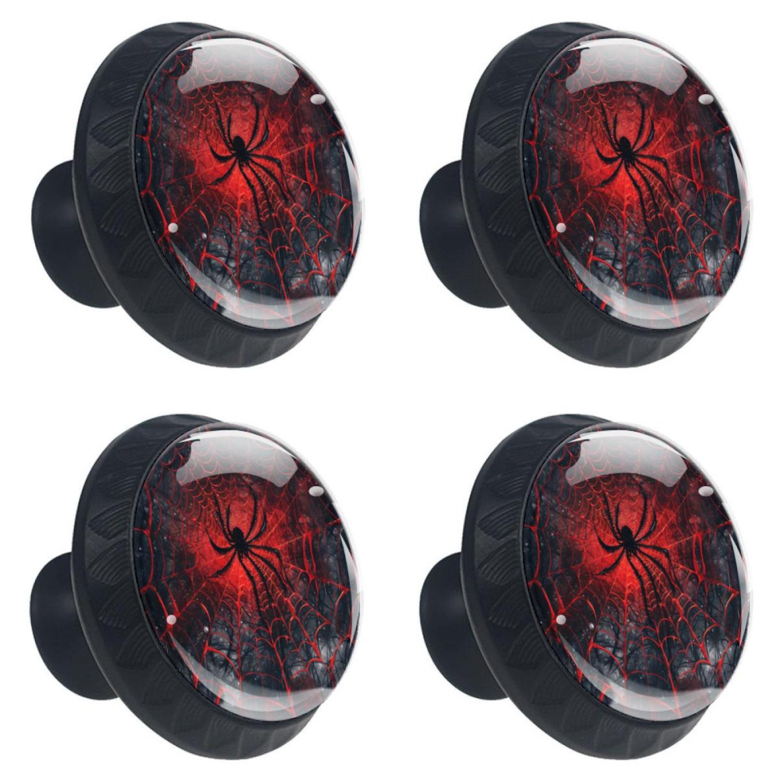 4 Pcs Halloween Spider Web Knobs for Kitchen Cabinet Cupboard Dresser Bookcase Drawer Pulls Handles Round Home Decor