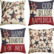 God Bless America Stars Tree Throw Pillow Covers, 18 x 18 Inch 4th of July Patriotic Independence Memorial Day USA Flag Cushion Case for Sofa Couch Set of 4