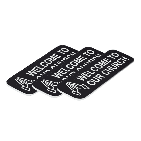Welcome To Our Church 1 x 3" Name Tag/Badge, Black, Praying Hands Design (3 Pack)