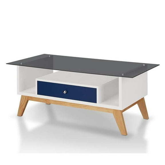 Furniture of America Lana Mid-Century Glass Top Coffee Table in Navy