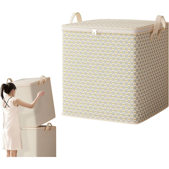 Clothes Storage Bins with Lids, 220L,Foldable Fabric Storage Bags with Reinforced Handles & Zippers for Comforters, Bedding & Clothing Organizing(RL 1 PC)