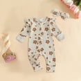 thumbnail image 2 of CAICJ98 Baby Girl Fall Winter Outfits Clothes Knit Jumpsuit for Baby Girl Ruffle Romper Coming Home Outfit for Baby Girl (Beige,9-12 Months), 2 of 4