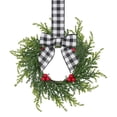 thumbnail image 3 of Mini Christmas Wreath Set, Artificial Norfolk Pine Cabinet Wreaths with Red Berries & Trendy Black‑White Grid Bow, Greenery Hanging Ornament for Kitchen Window Wall Porch Xmas Decor, 3 of 5
