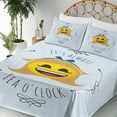 thumbnail image 3 of Ambesonne Emoji Fitted & Top Sheet Set with Shams, Alice Themed Tea O' Clock Art, Soft Blue Mustard Black, 3 of 5